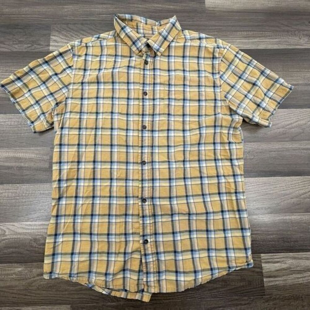 Prana Button Up Shirt Men's‎ L Plaid Short Sleeve Slim Fit Hiking Organic Cotton